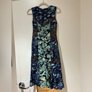 Bcbg dress, xs, blue/green/black pattern with lace